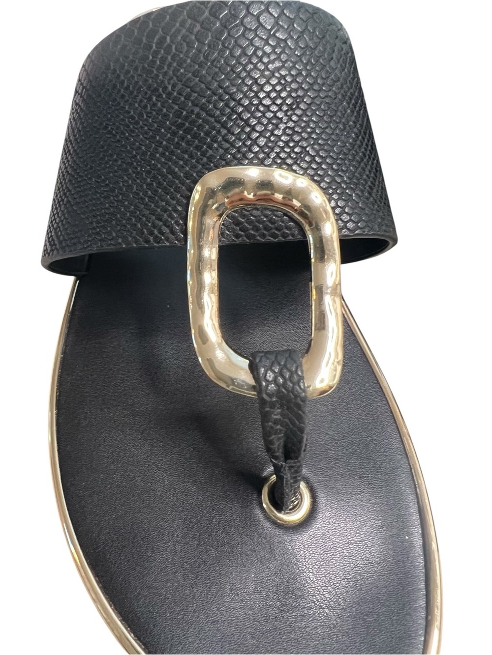 Aldo Black Slide Sandals with Gold Buckle SZ 7 - Picture 4 of 9
